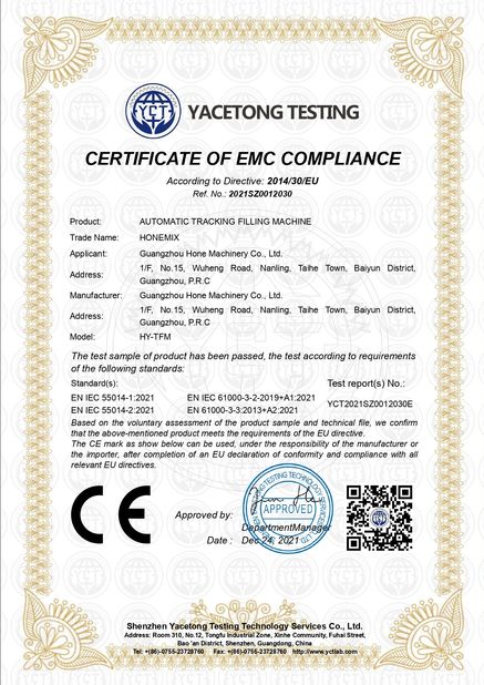 China Guangzhou Hone Machinery Co., Ltd. certification