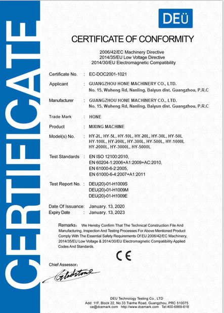 China Guangzhou Hone Machinery Co., Ltd. certification