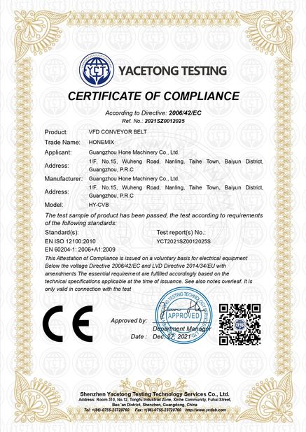 China Guangzhou Hone Machinery Co., Ltd. certification